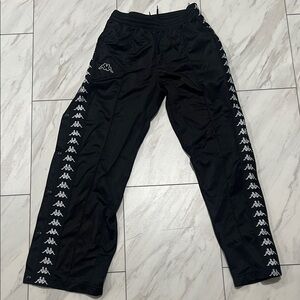 Kappa Black Pants with Snap Logo Side Stripes